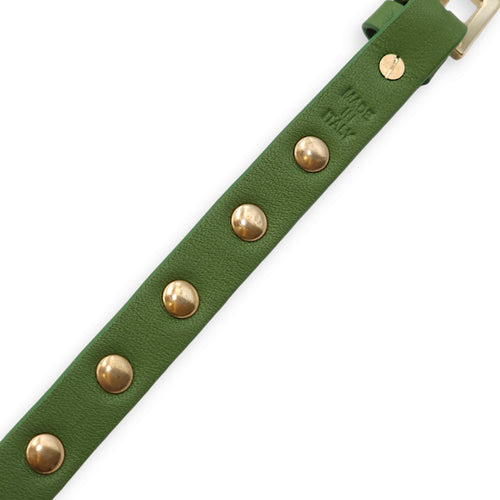 Studded Green Bracelet in Calfskin, Gold hardware