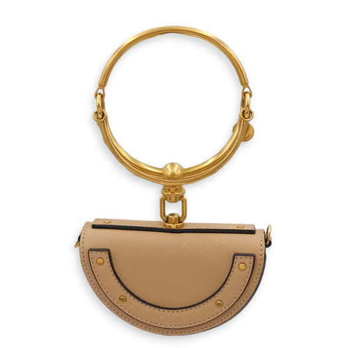 Nile Bracelet Minaudiere Small Beige Shoulder Bag in Calfskin, Gold hardware