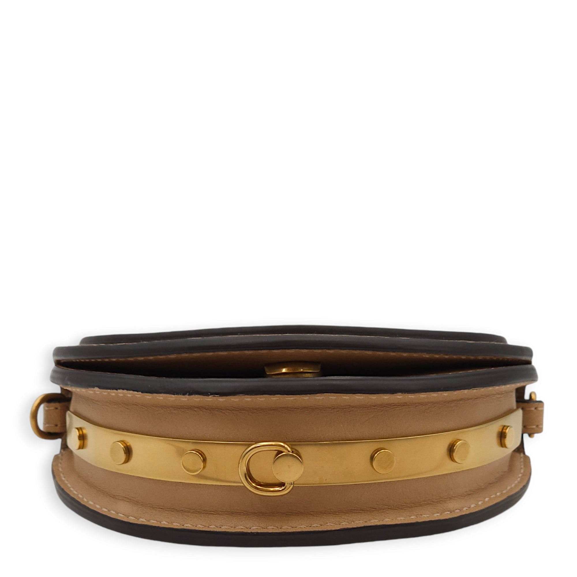 Nile Bracelet Minaudiere Small Beige Shoulder Bag in Calfskin, Gold hardware