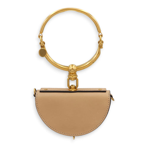 Nile Bracelet Minaudiere Small Beige Shoulder Bag in Calfskin, Gold hardware