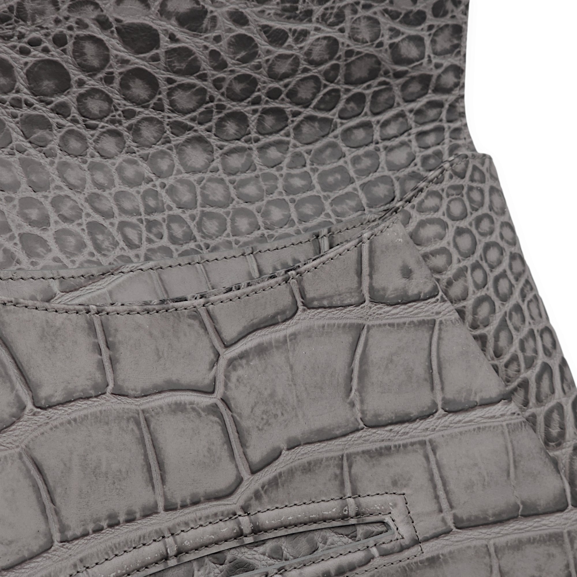 Antigona Grey Croc Print Clutch in Calfskin, Palladium hardware