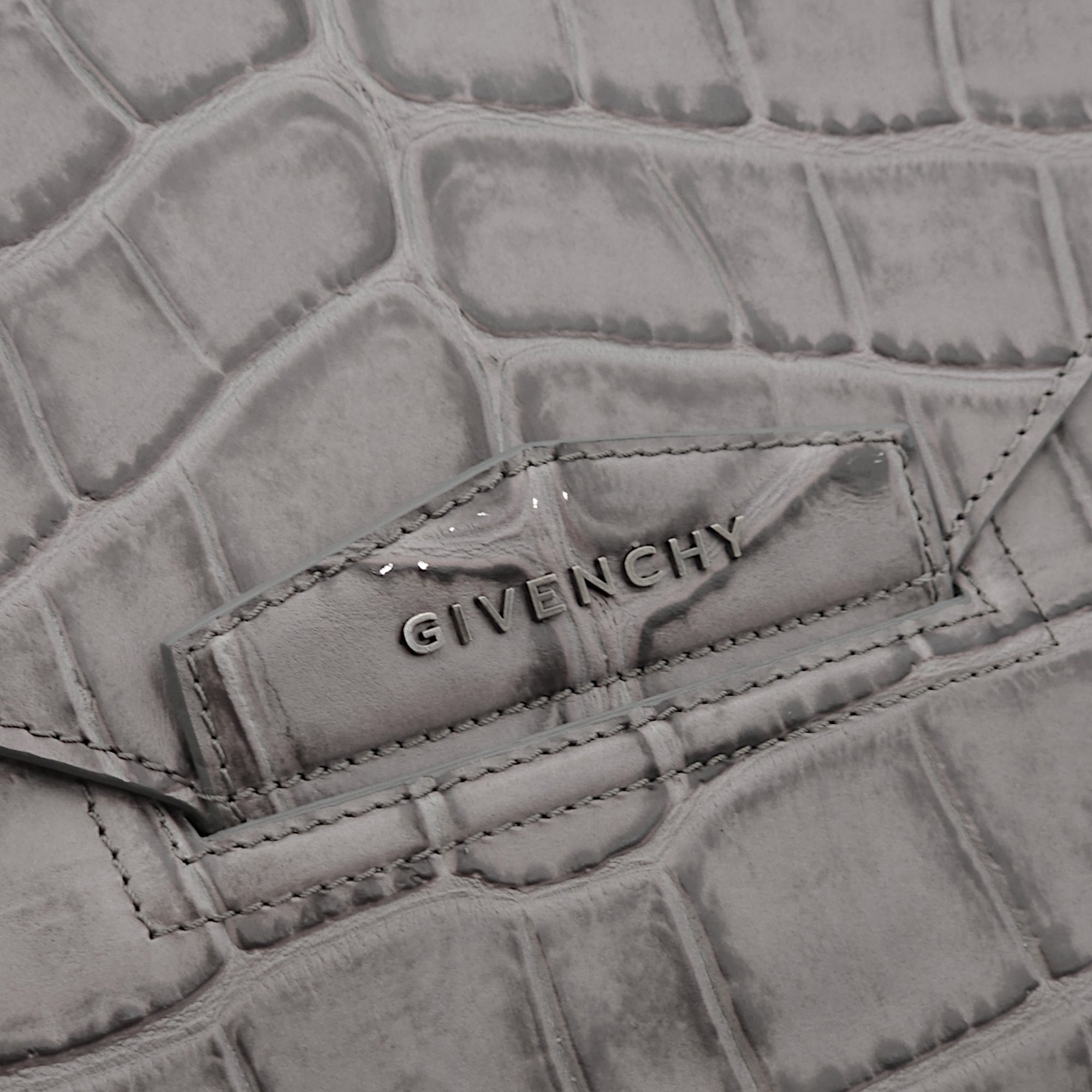 Antigona Grey Croc Print Clutch in Calfskin, Palladium hardware