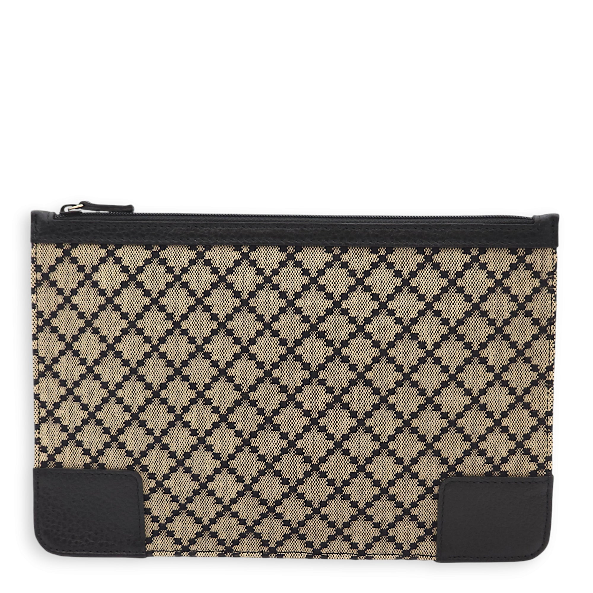 Zipped Black/Brown Pouch in Fabric, Palladium hardware