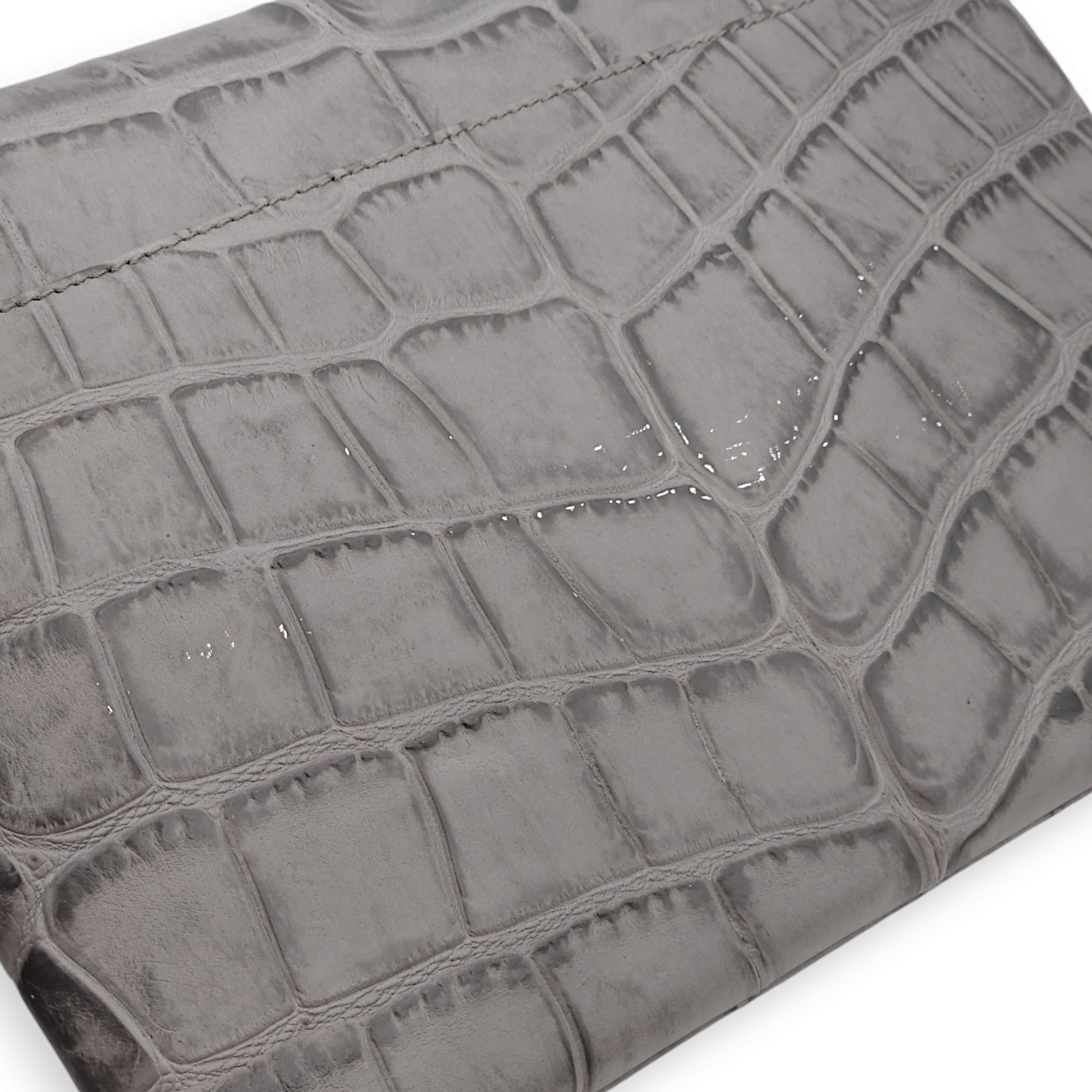 Antigona Grey Croc Print Clutch in Calfskin, Palladium hardware