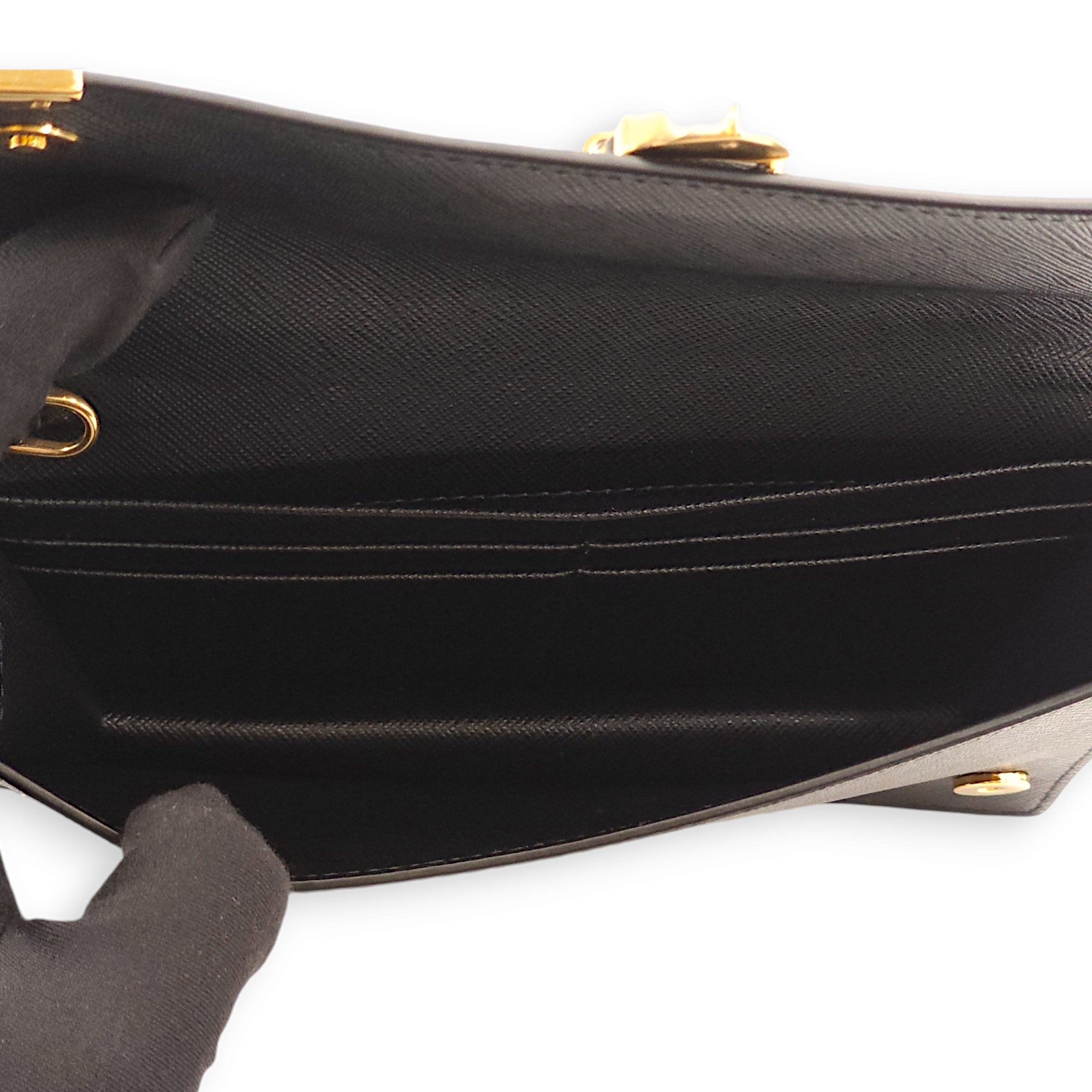 Lux Cahier Black Crossbody Bag in Saffiano Leather, Gold hardware