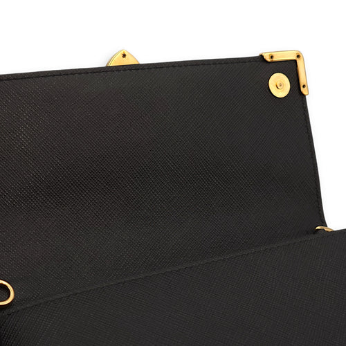 Lux Cahier Black Crossbody Bag in Saffiano Leather, Gold hardware