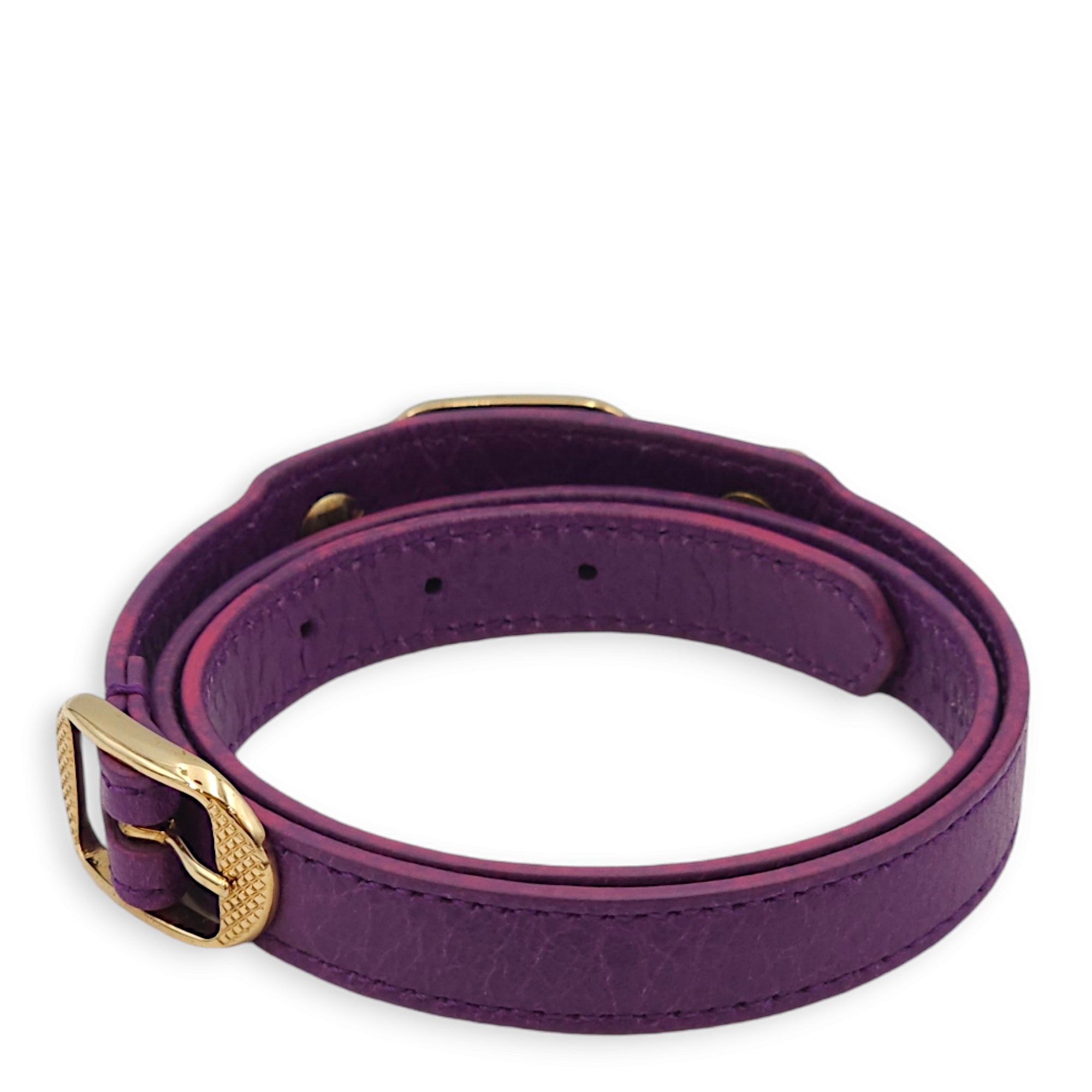 Giant Studs Triple / Double Tour Purple Bracelet in Agneau, Gold hardware