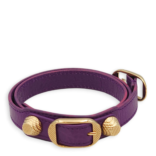 Giant Studs Triple / Double Tour Purple Bracelet in Agneau, Gold hardware