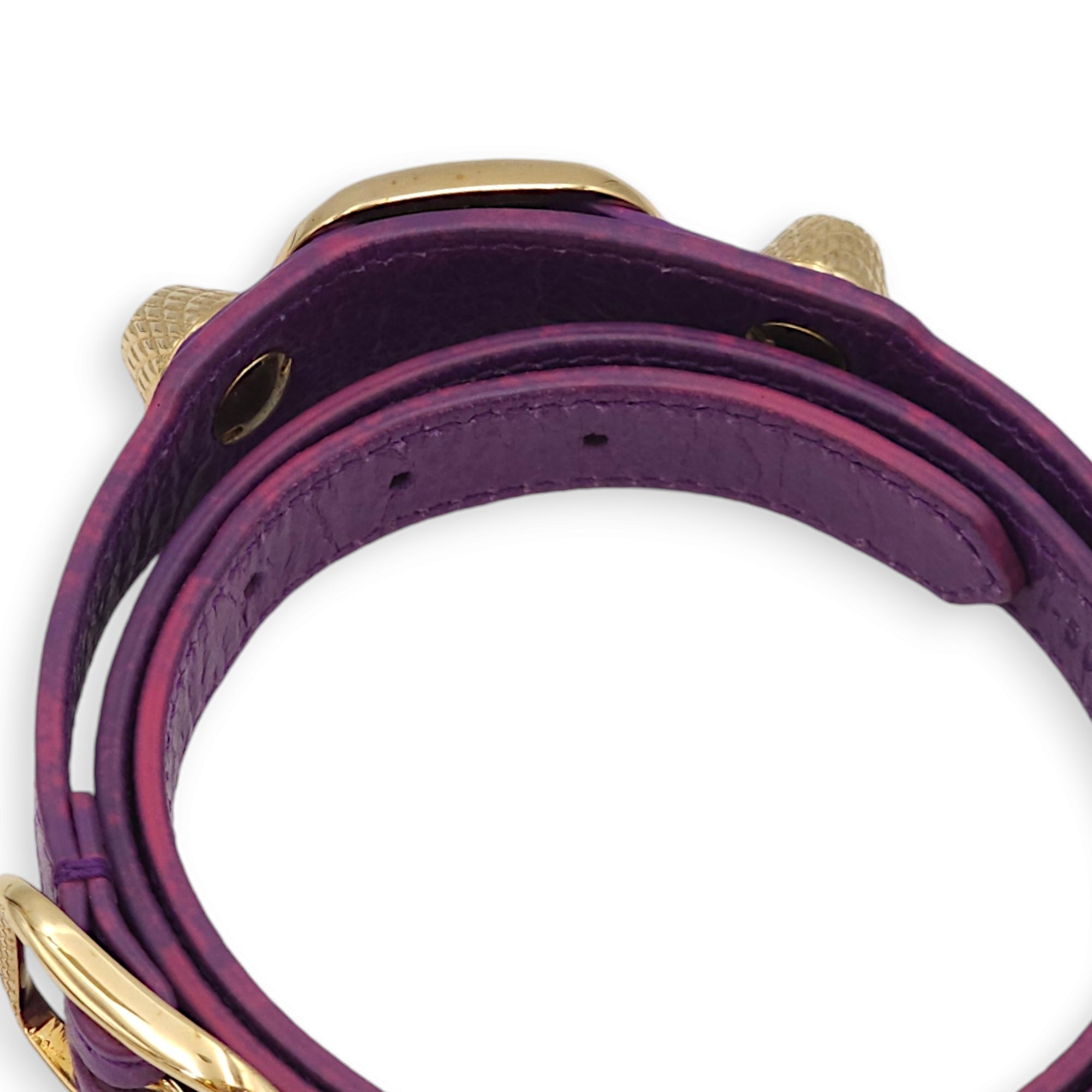 Giant Studs Triple / Double Tour Purple Bracelet in Agneau, Gold hardware