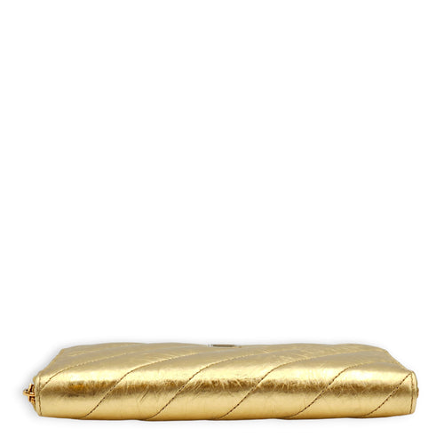 Crush Continental Metallic Gold Wallet in Calfskin, Gold hardware