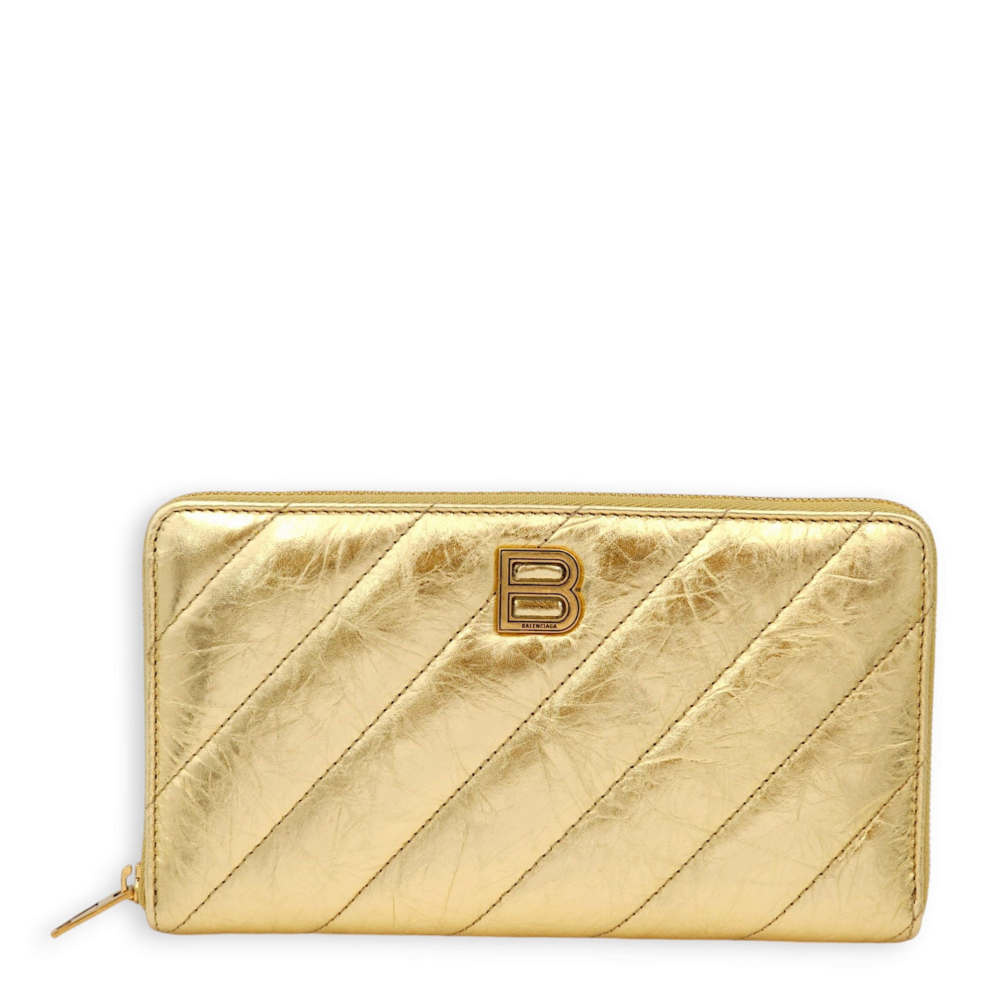 Crush Continental Metallic Gold Wallet in Calfskin, Gold hardware