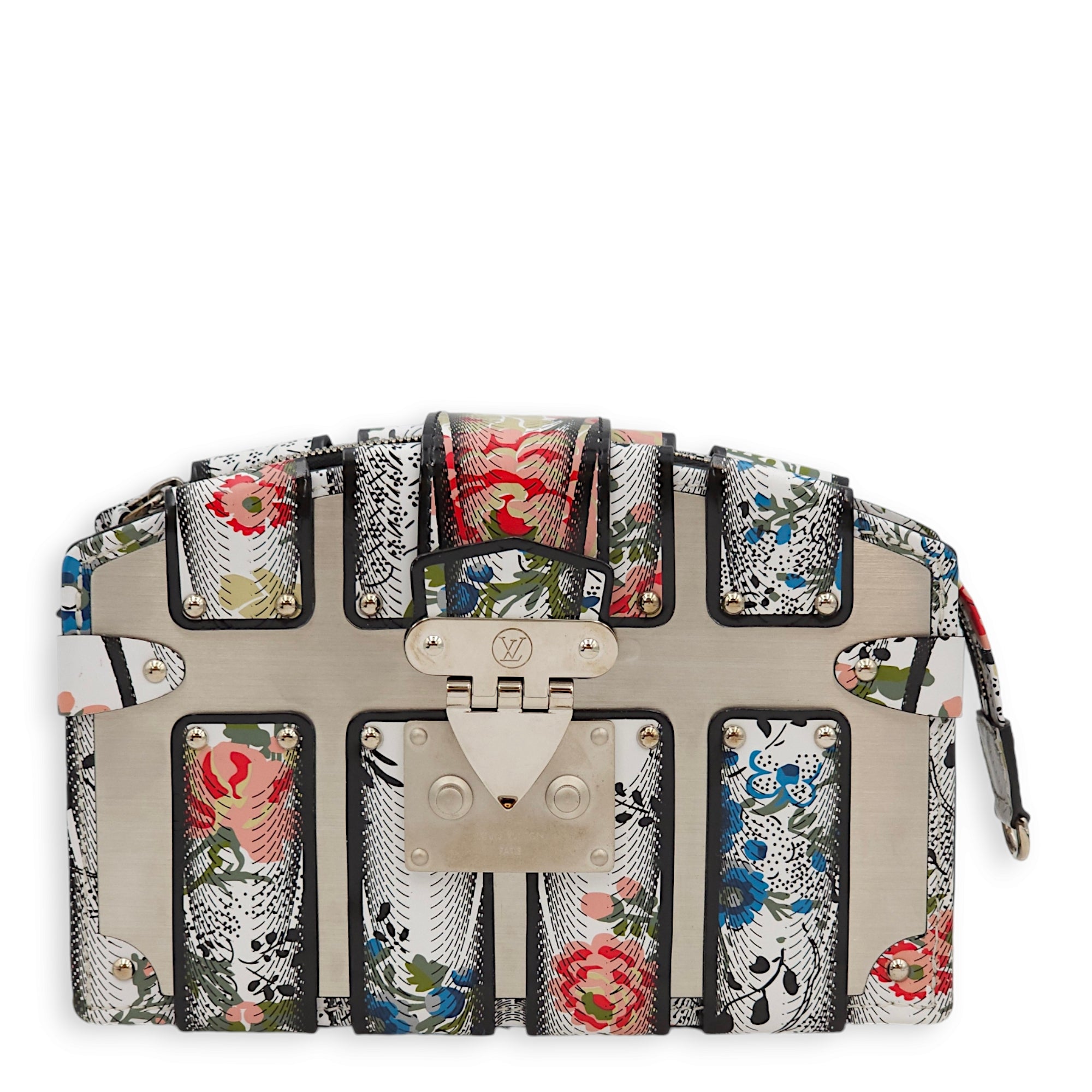 LV Petite Malle (SS 2018 Collection) Floral Print Clutch in Calf/Metal, Palladium hardware