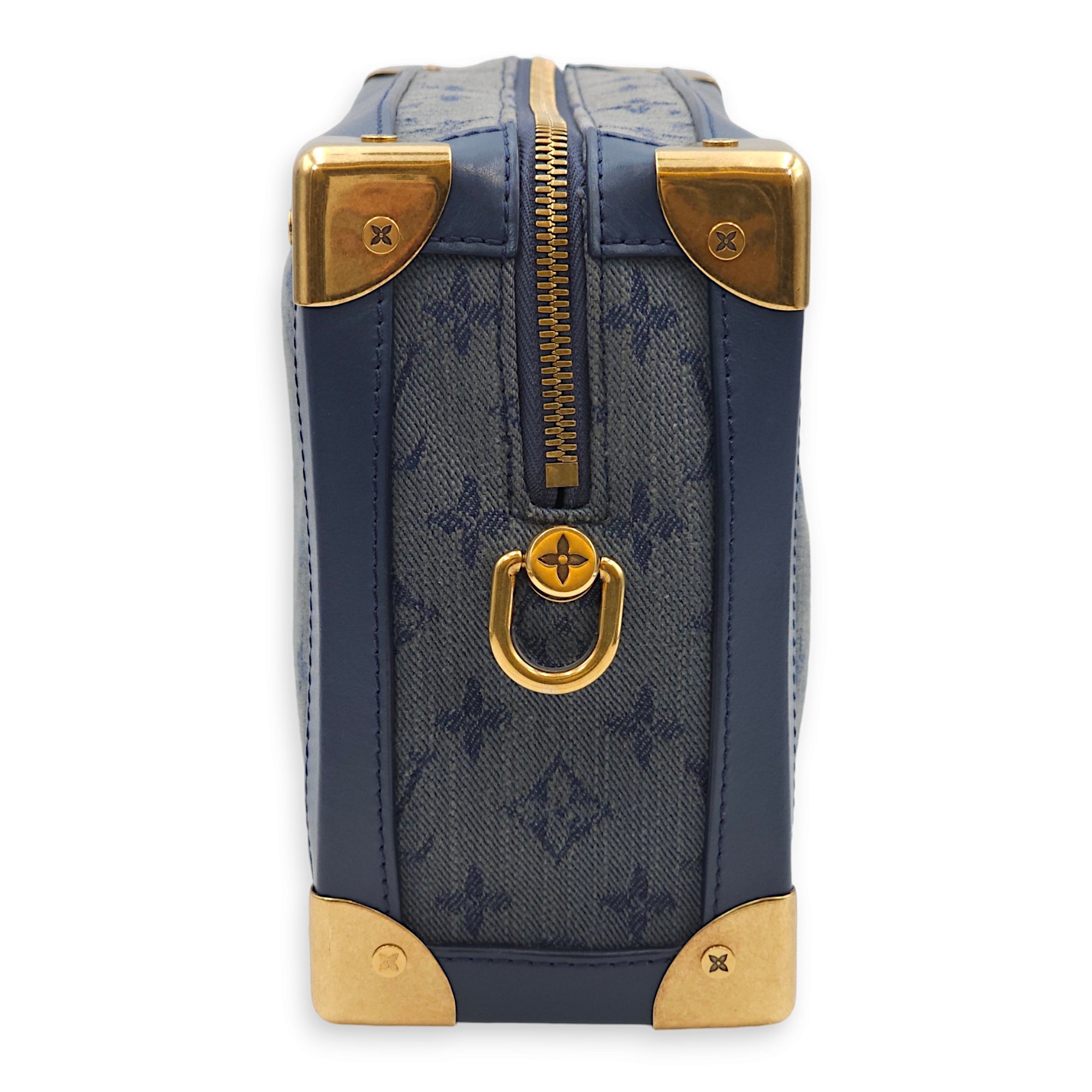 Soft Trunk Blue Crossbody Bag in Denim, Gold hardware