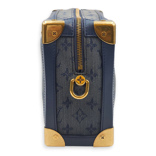 Soft Trunk Blue Crossbody Bag in Denim, Gold hardware