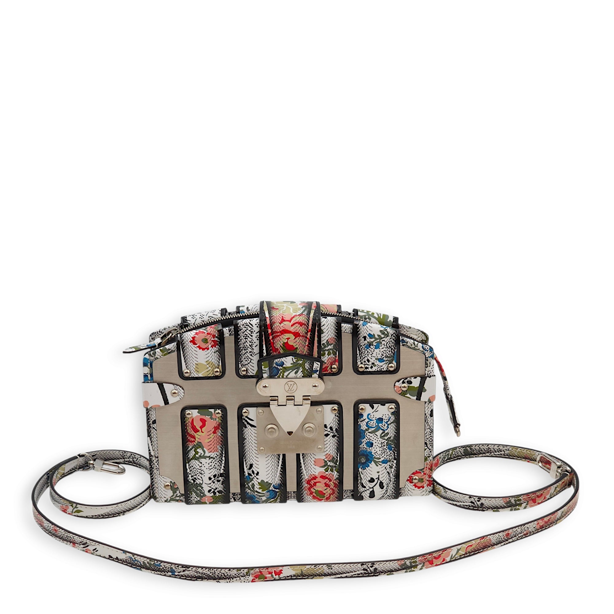 LV Petite Malle (SS 2018 Collection) Floral Print Clutch in Calf/Metal, Palladium hardware