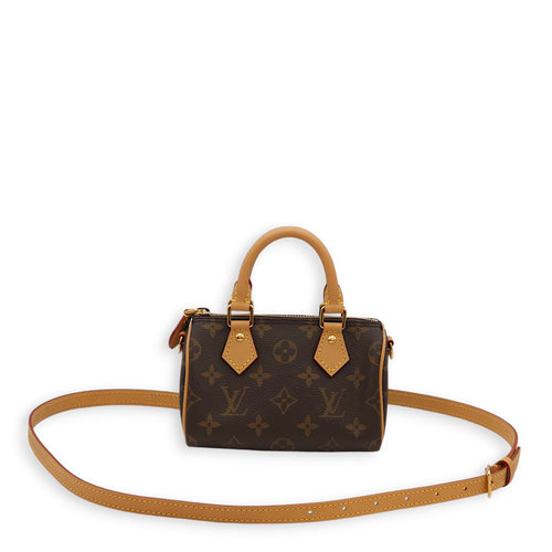 Speedy Nano Monogram Crossbody Bag in Canvas, Gold hardware