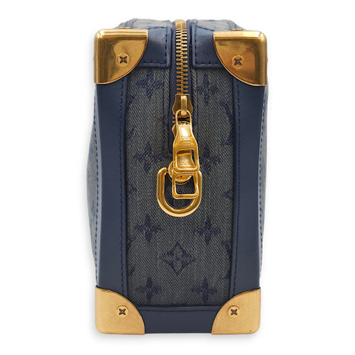 Soft Trunk Blue Crossbody Bag in Denim, Gold hardware