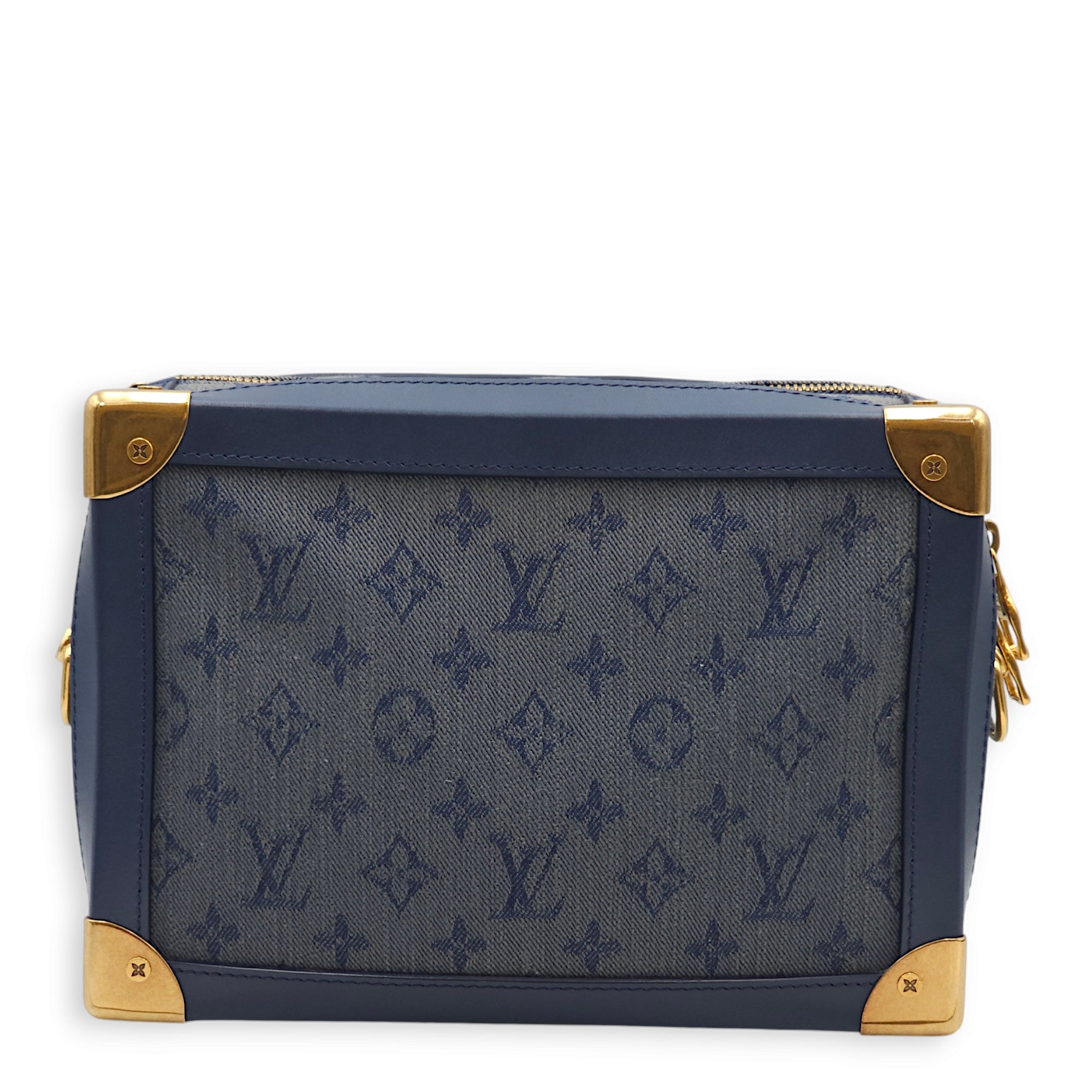 Soft Trunk Blue Crossbody Bag in Denim, Gold hardware