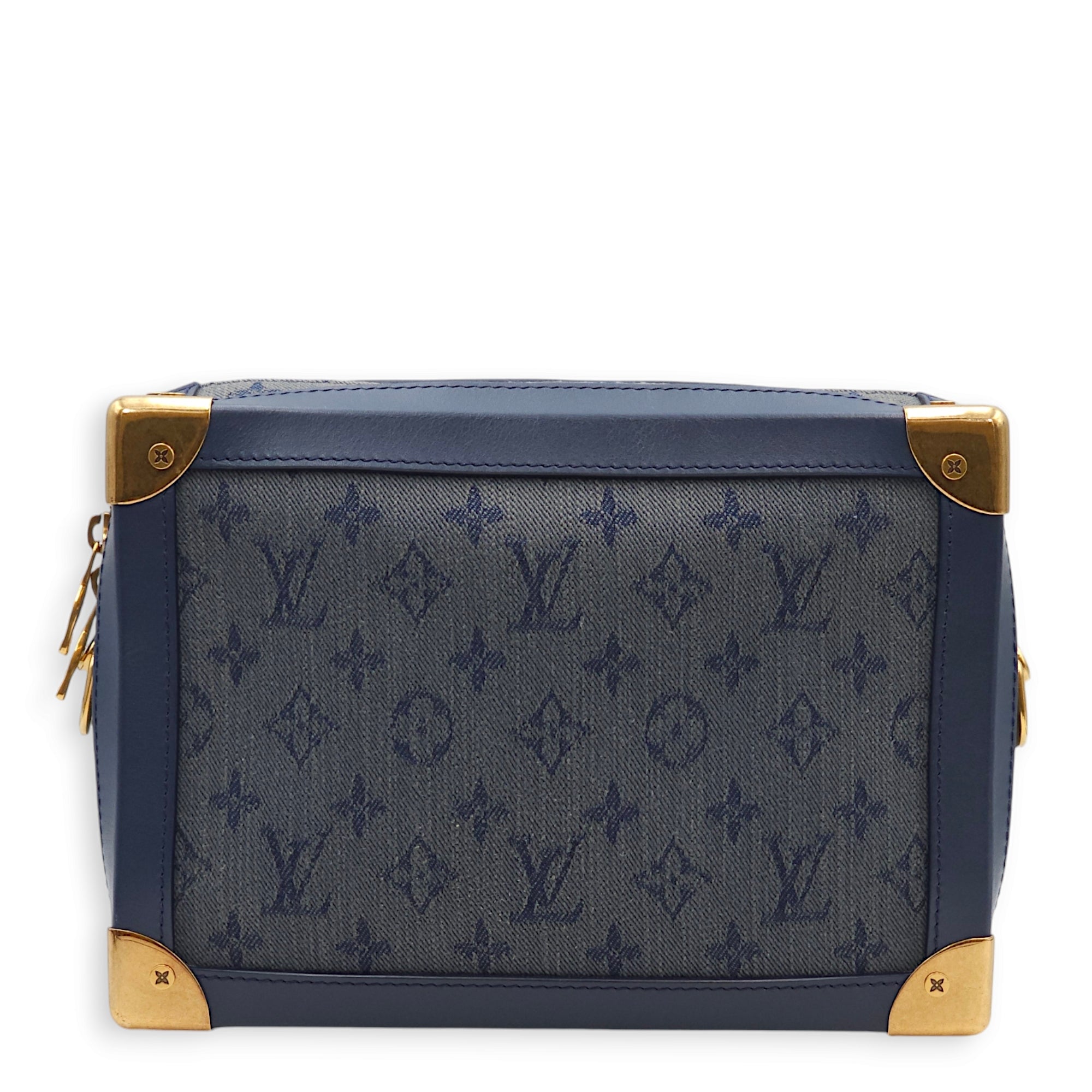 Soft Trunk Blue Crossbody Bag in Denim, Gold hardware