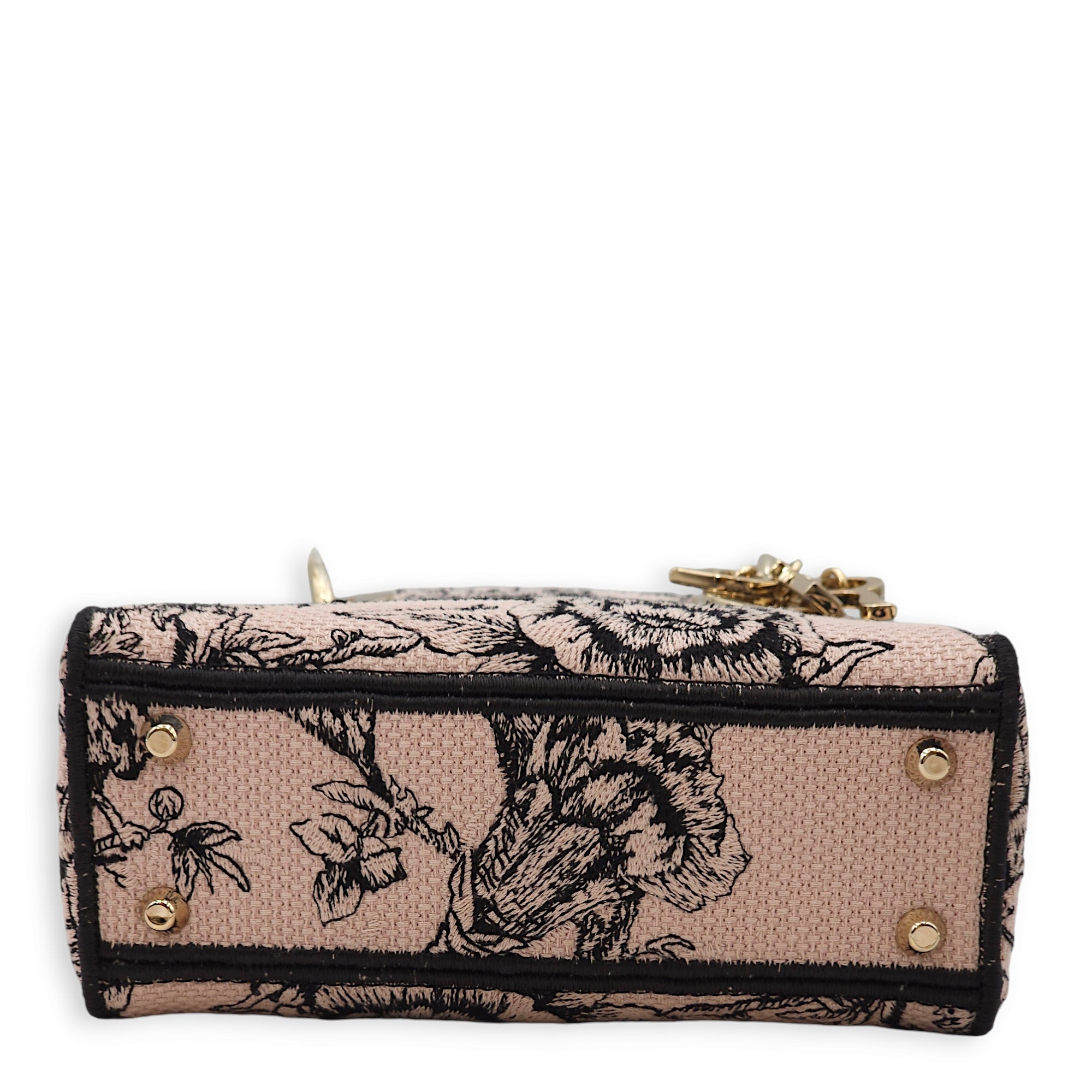 Lady D-lite Mini Pink/Black Top Handle Bag in Jardin Botanique Embroidery, Gold hardware