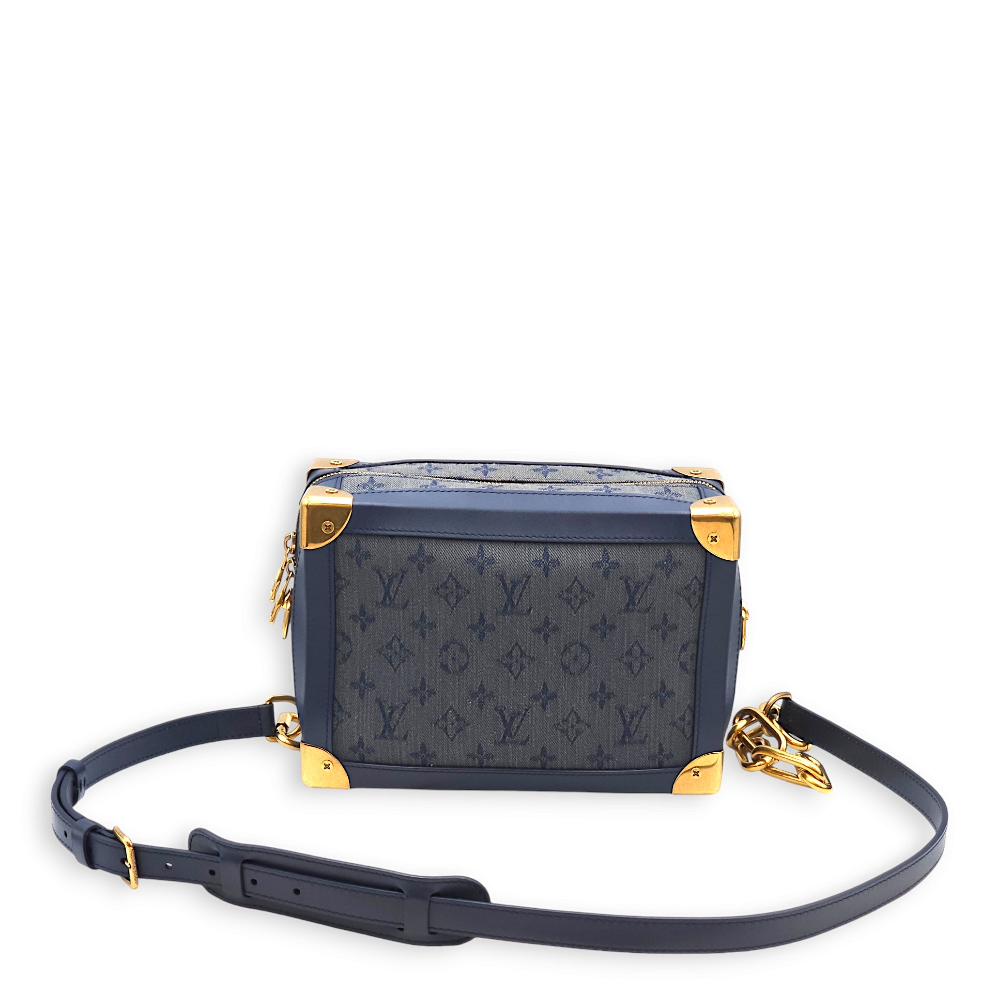 Soft Trunk Blue Crossbody Bag in Denim, Gold hardware