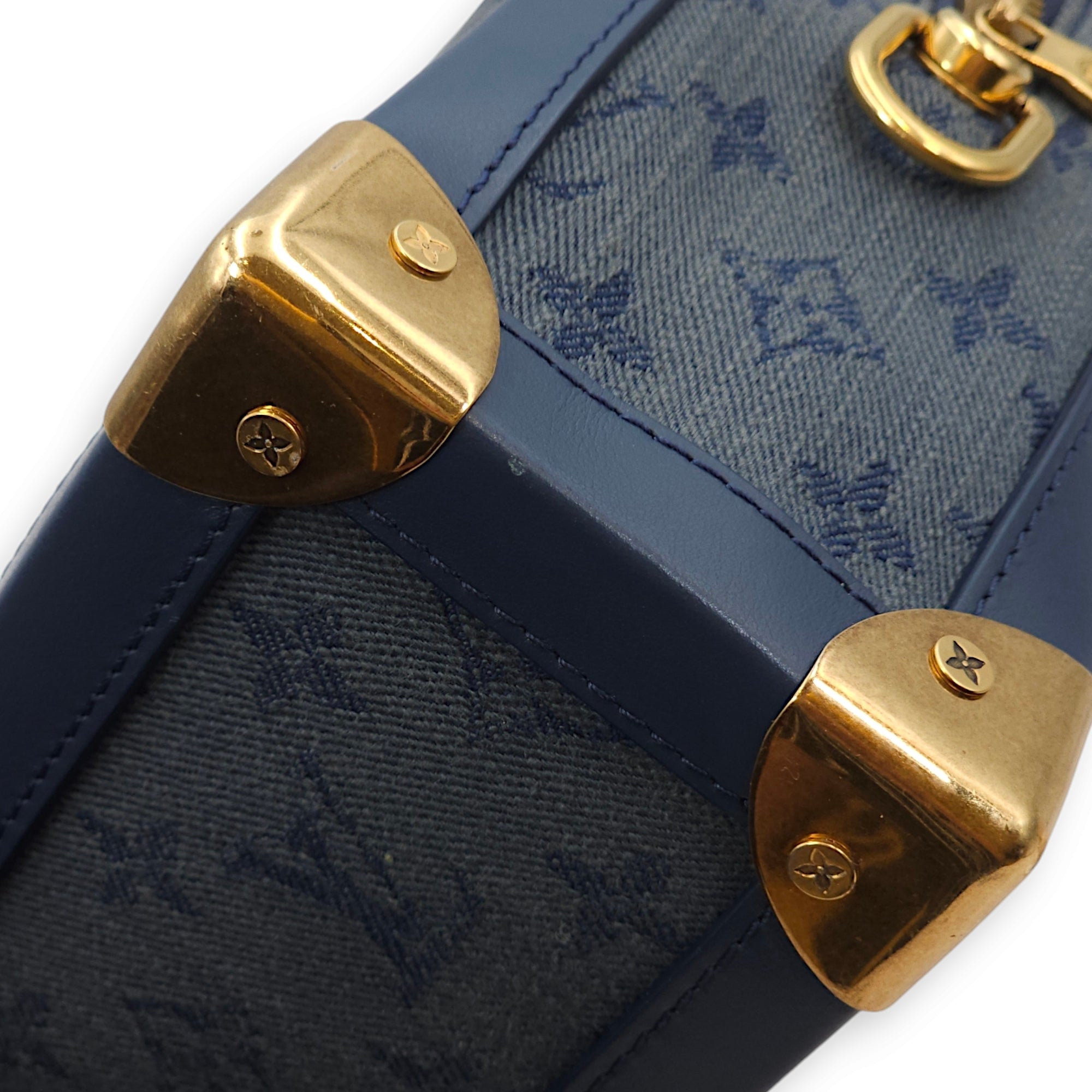 Soft Trunk Blue Crossbody Bag in Denim, Gold hardware