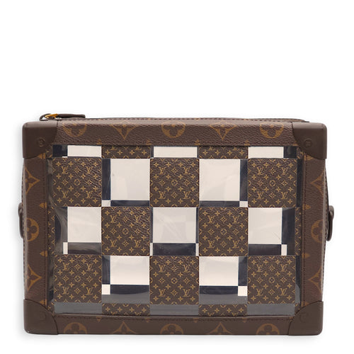 Virgil Abloh Monogram Chess Soft Trunk Brown Crossbody Bag in Vinyl/Canvas, Gold hardware