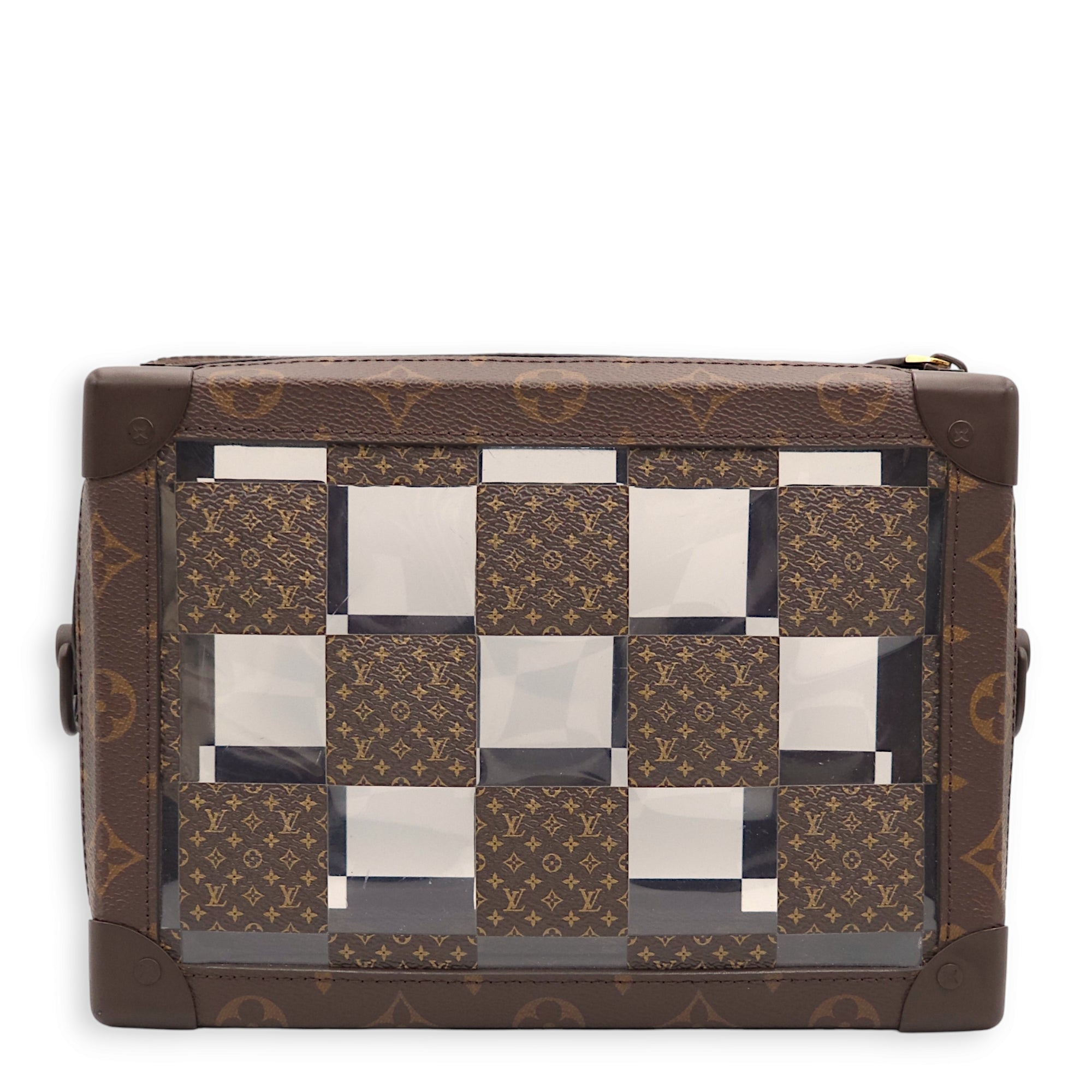 Virgil Abloh Monogram Chess Soft Trunk Brown Crossbody Bag in Vinyl/Canvas, Gold hardware