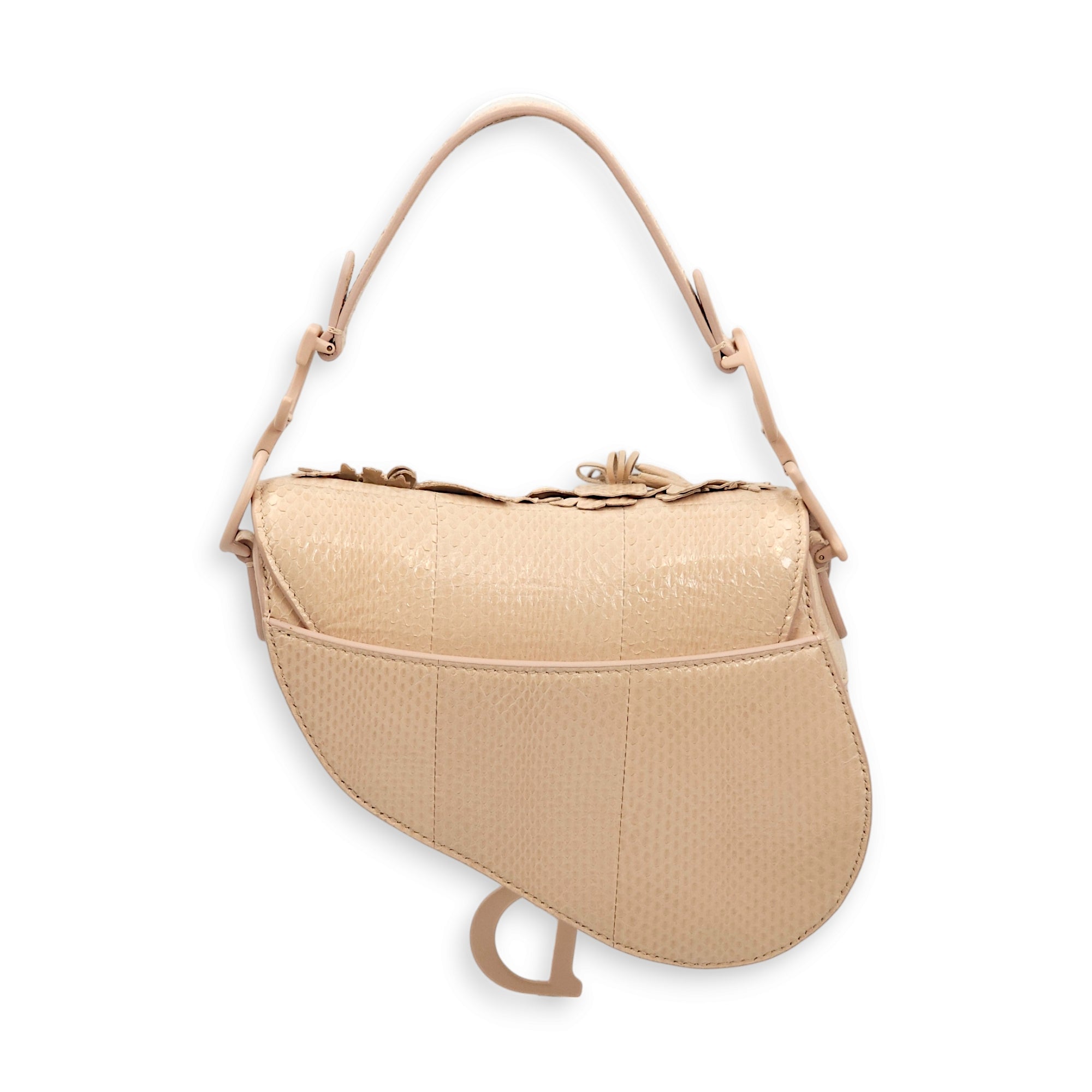 Saddle Mini Beige Top Handle Bag in Python Leather