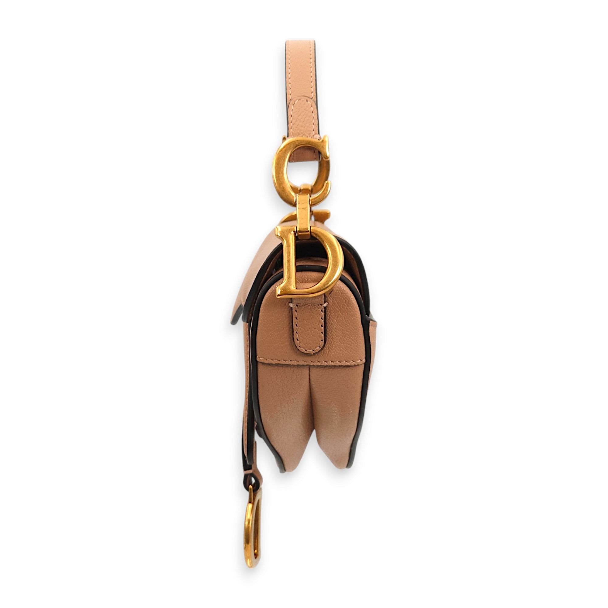 Saddle Micro Beige Top Handle Bag in Goat Leather, Gold hardware