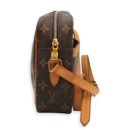 Tracadero Brown Crossbody Bag in Canvas, Gold hardware