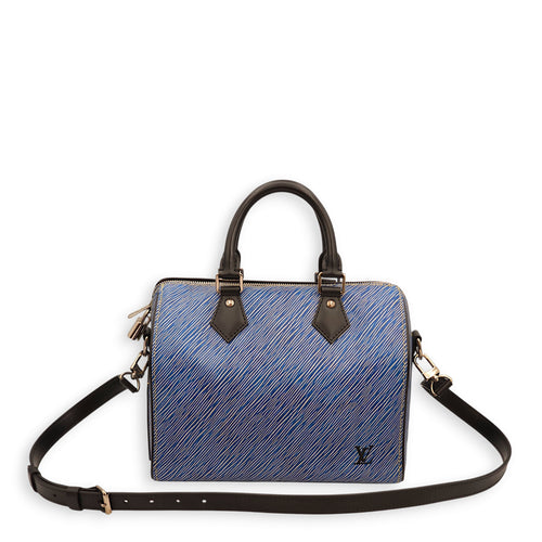 Speedy 25 Bandoulieve Blue Top Handle Bag in Epi Leather, Silver hardware