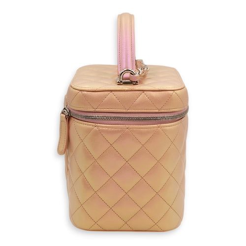 Quilted Vanity Pink Top Handle Bag in Lambskin, Silver hardware