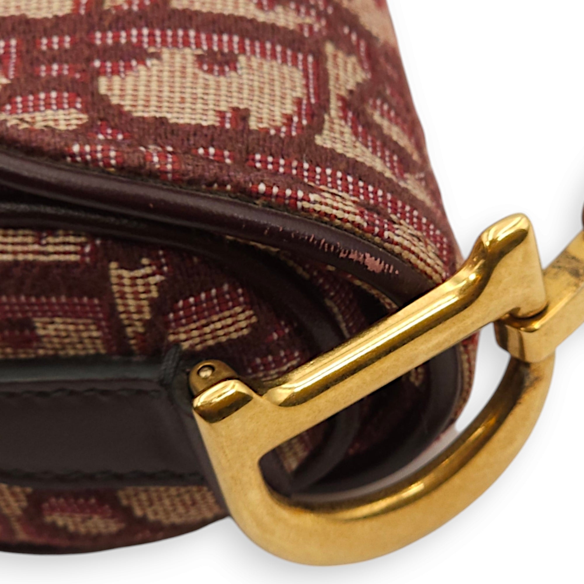 Saddle Mini Red Top Handle Bag in Jacquard, Gold hardware