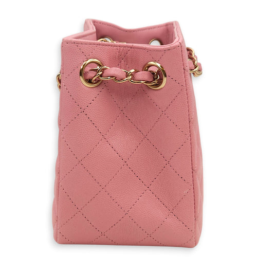 Quilted Bucket Mini Pink Shoulder Bag in Caviar, Gold hardware