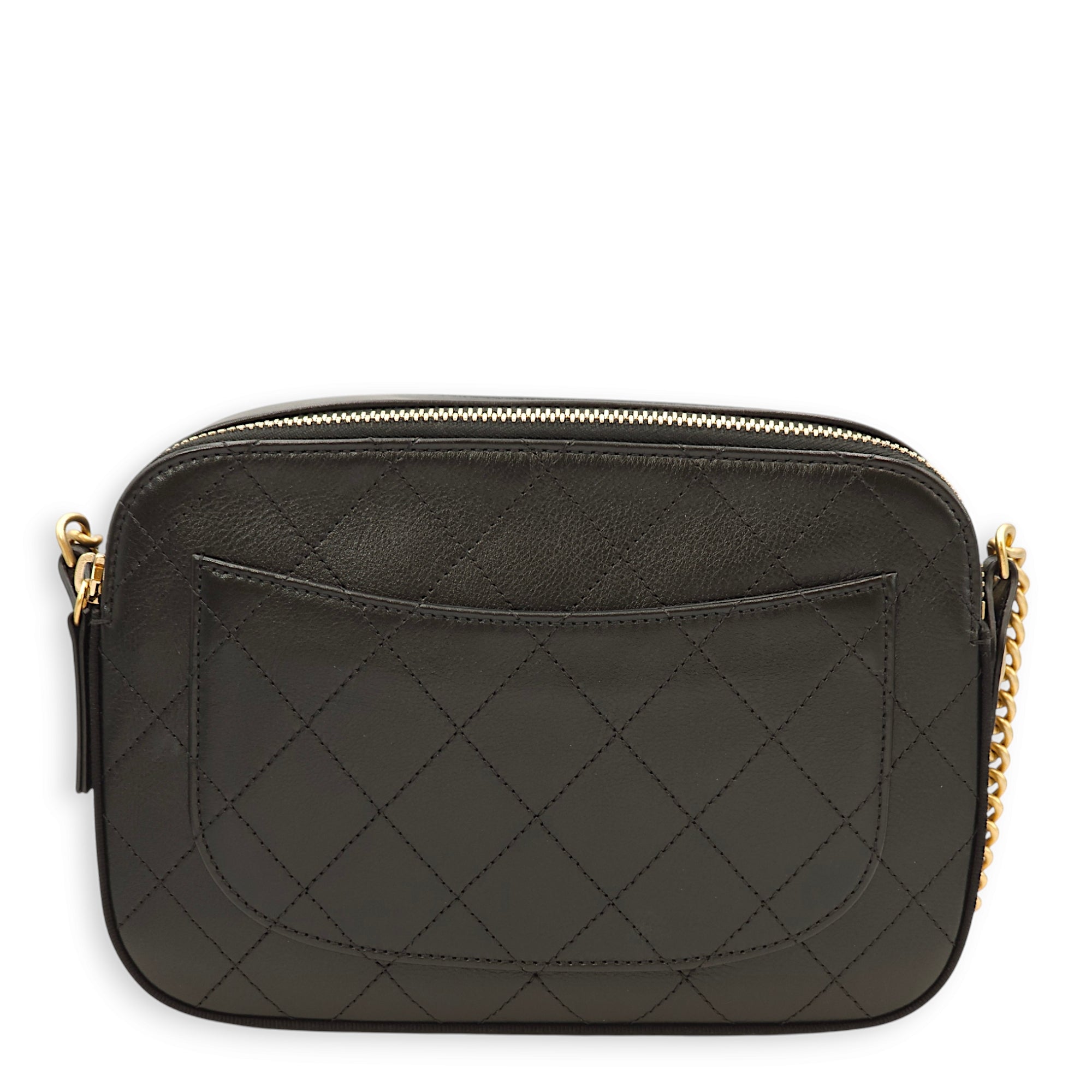 Button Up Camera Black Crossbody Bag in Calfskin, Gold hardware