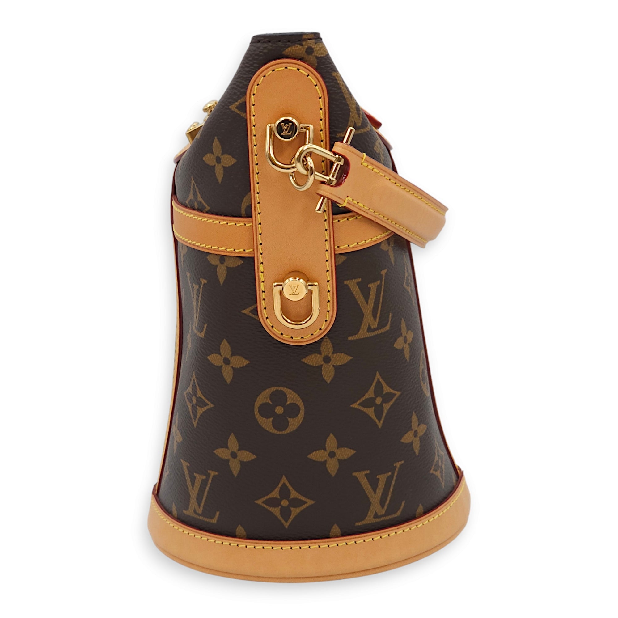 Duffle Brown Shoulder Bag in Canvas/Calf, Gold hardware