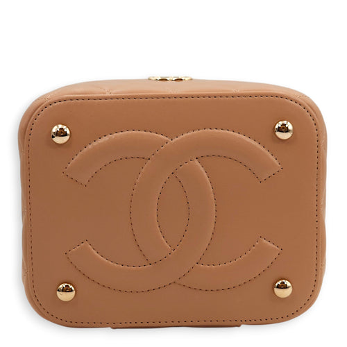 Quilted Vanity Beige Top Handle Bag in Lambskin, Gold hardware