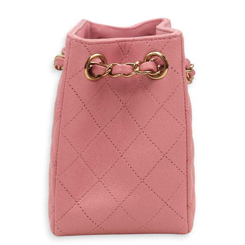 Quilted Bucket Mini Pink Shoulder Bag in Caviar, Gold hardware