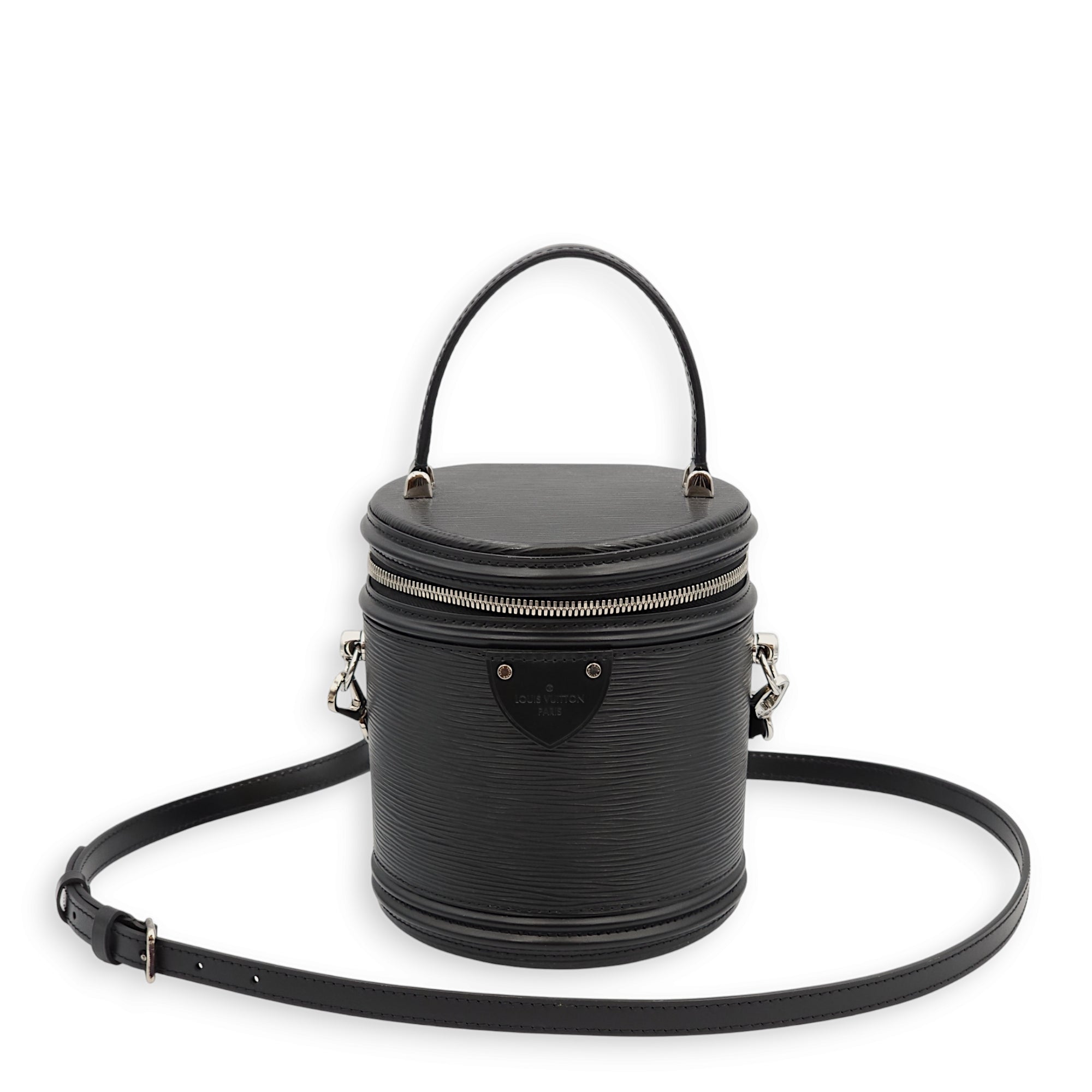 Cannes Black Top Handle Bag in Epi Leather, Palladium hardware