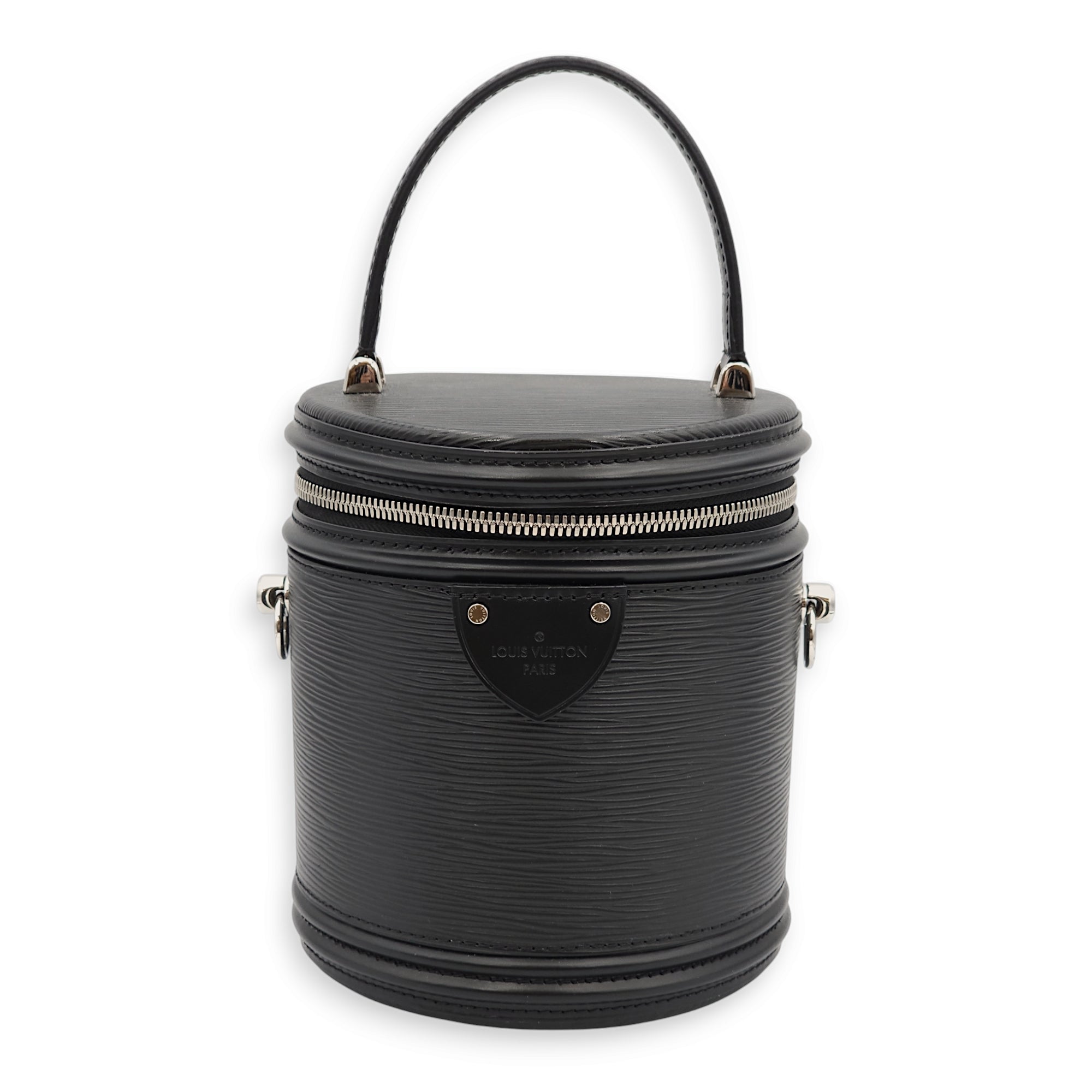 Cannes Black Top Handle Bag in Epi Leather, Palladium hardware