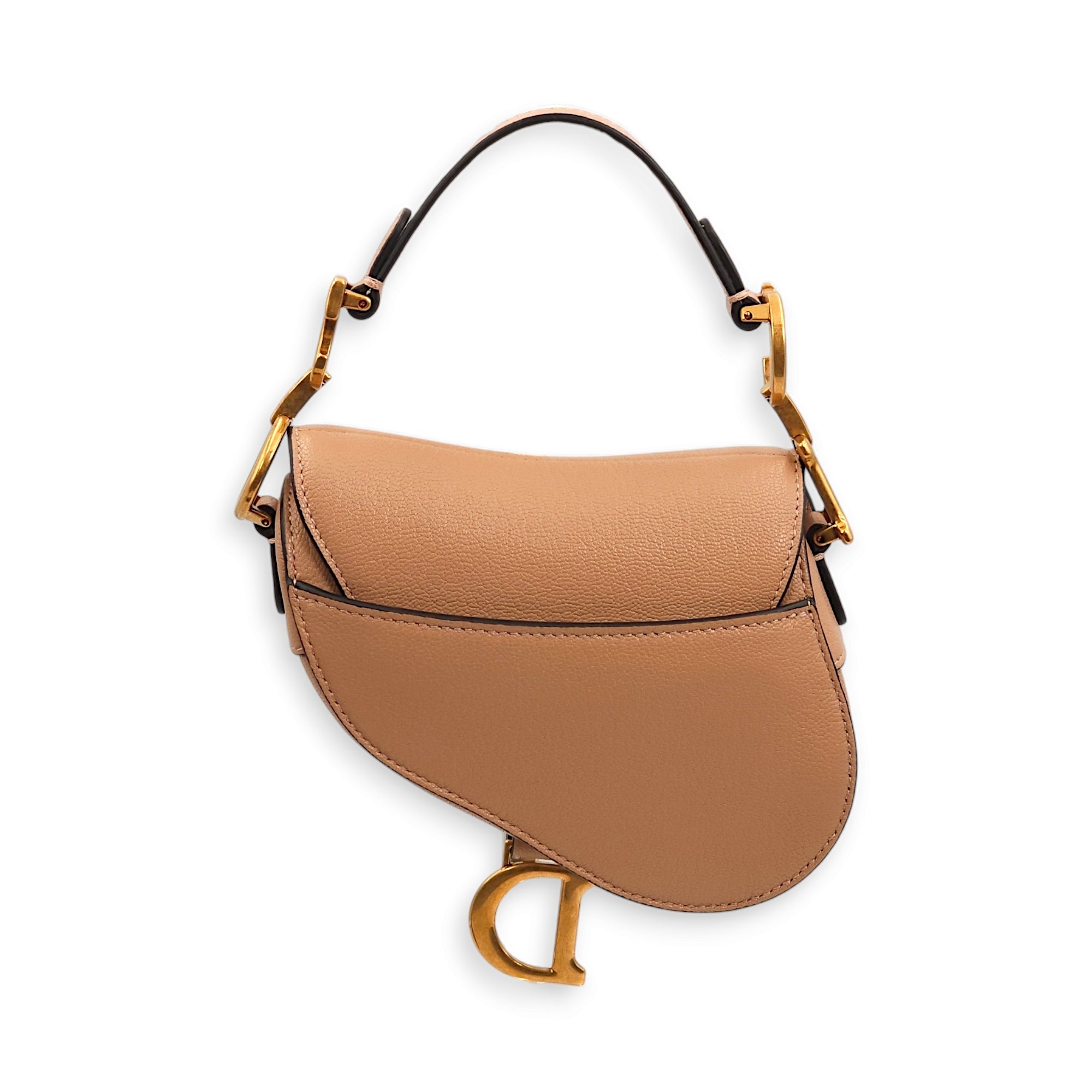 Saddle Micro Beige Top Handle Bag in Goat Leather, Gold hardware