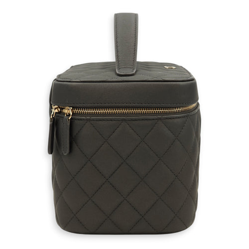 Quilted Vanity Grey Top Handle Bag in Lambskin, Gold hardware