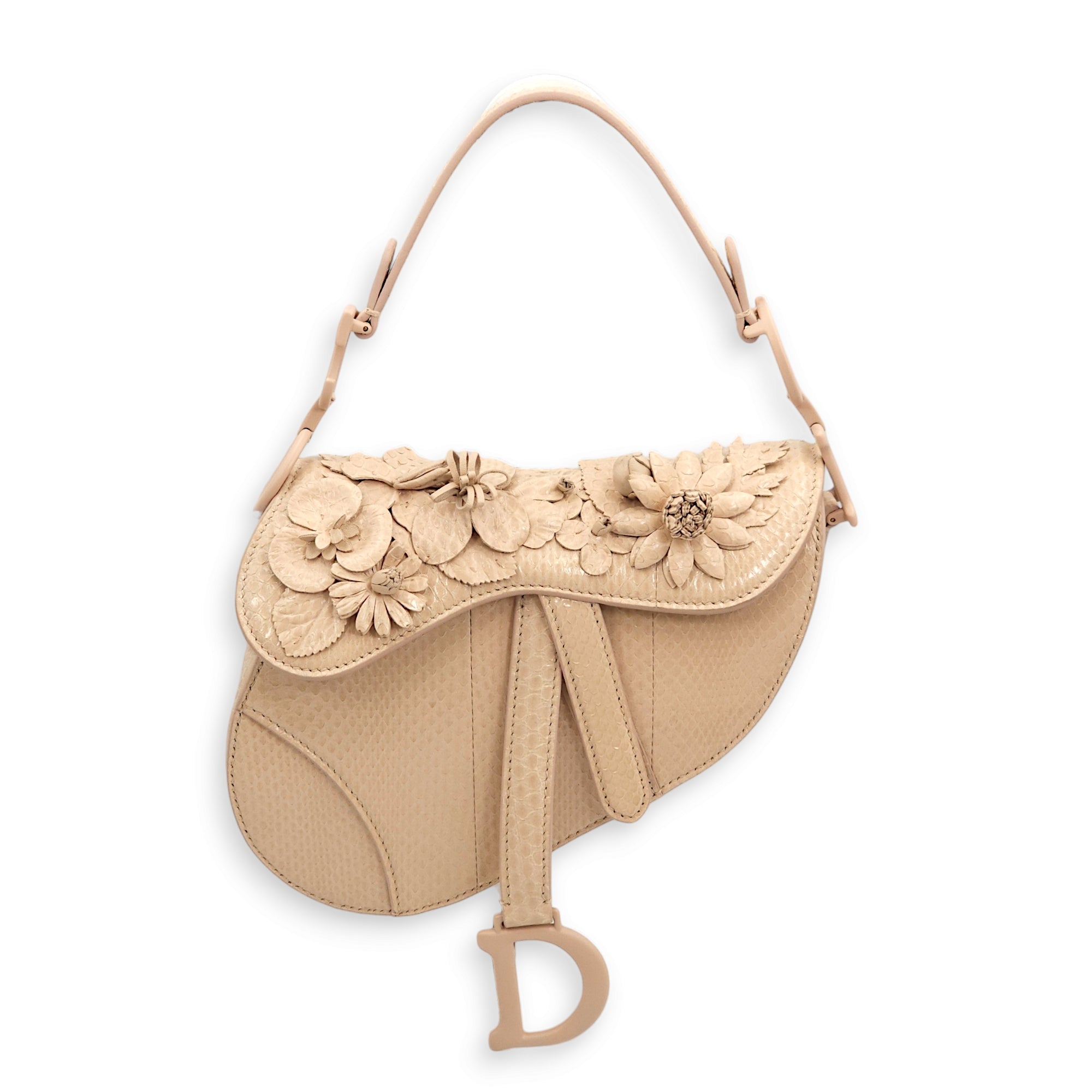 Saddle Mini Beige Top Handle Bag in Python Leather