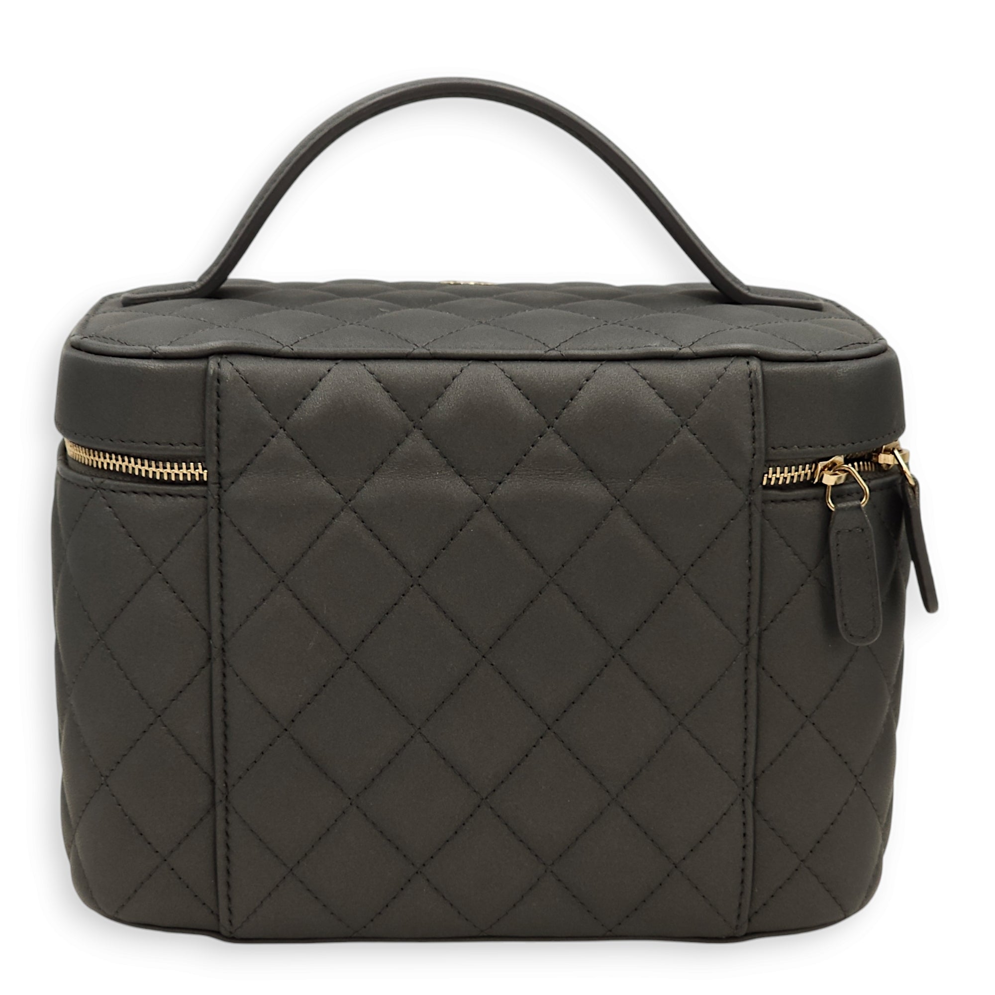 Quilted Vanity Grey Top Handle Bag in Lambskin, Gold hardware