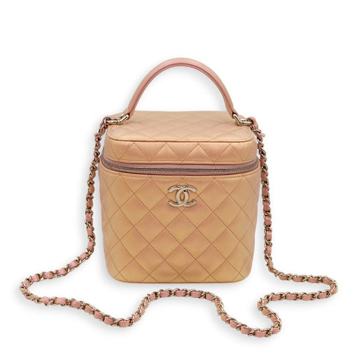 Quilted Vanity Pink Top Handle Bag in Lambskin, Silver hardware