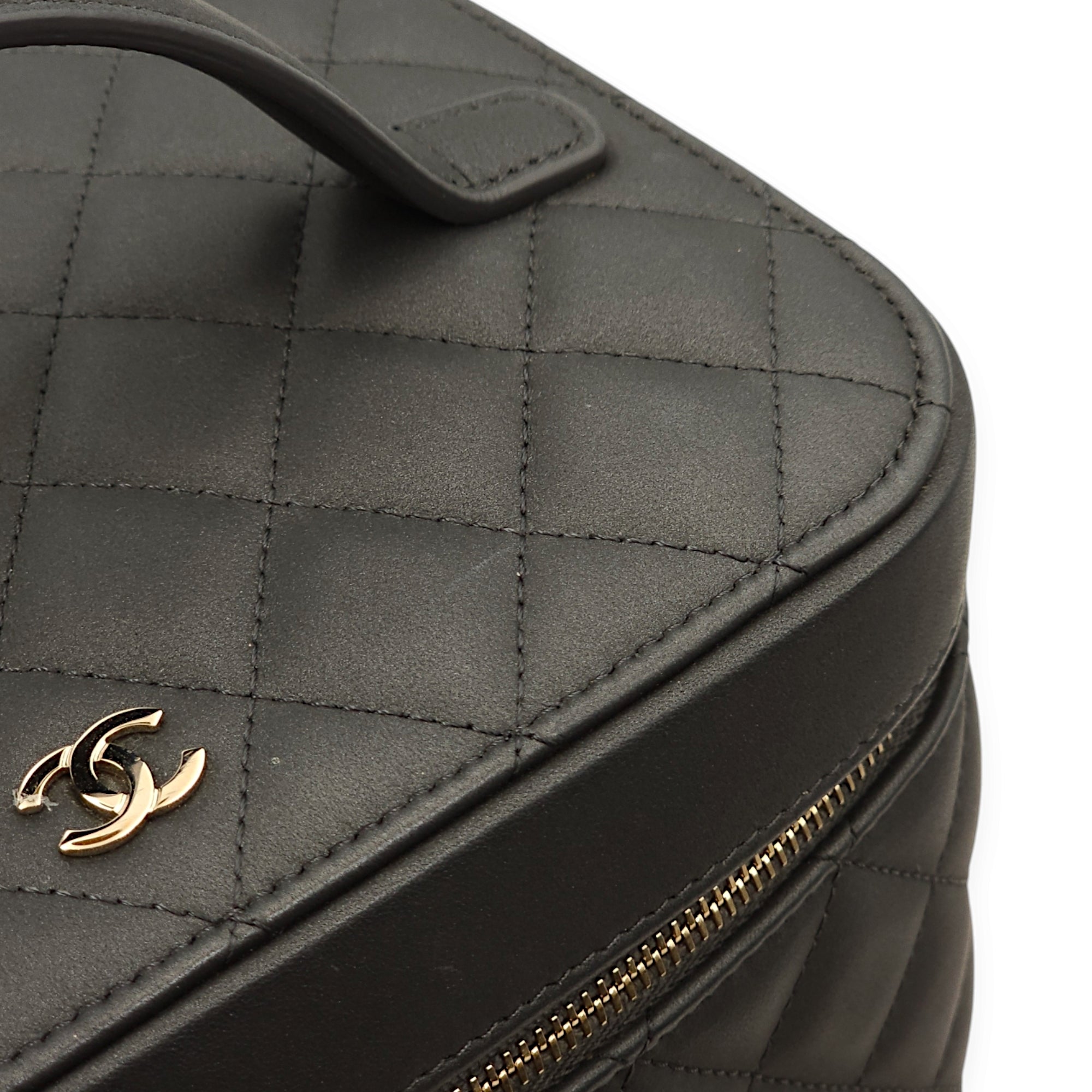 Quilted Vanity Grey Top Handle Bag in Lambskin, Gold hardware