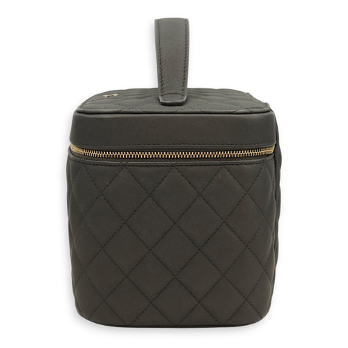 Quilted Vanity Grey Top Handle Bag in Lambskin, Gold hardware