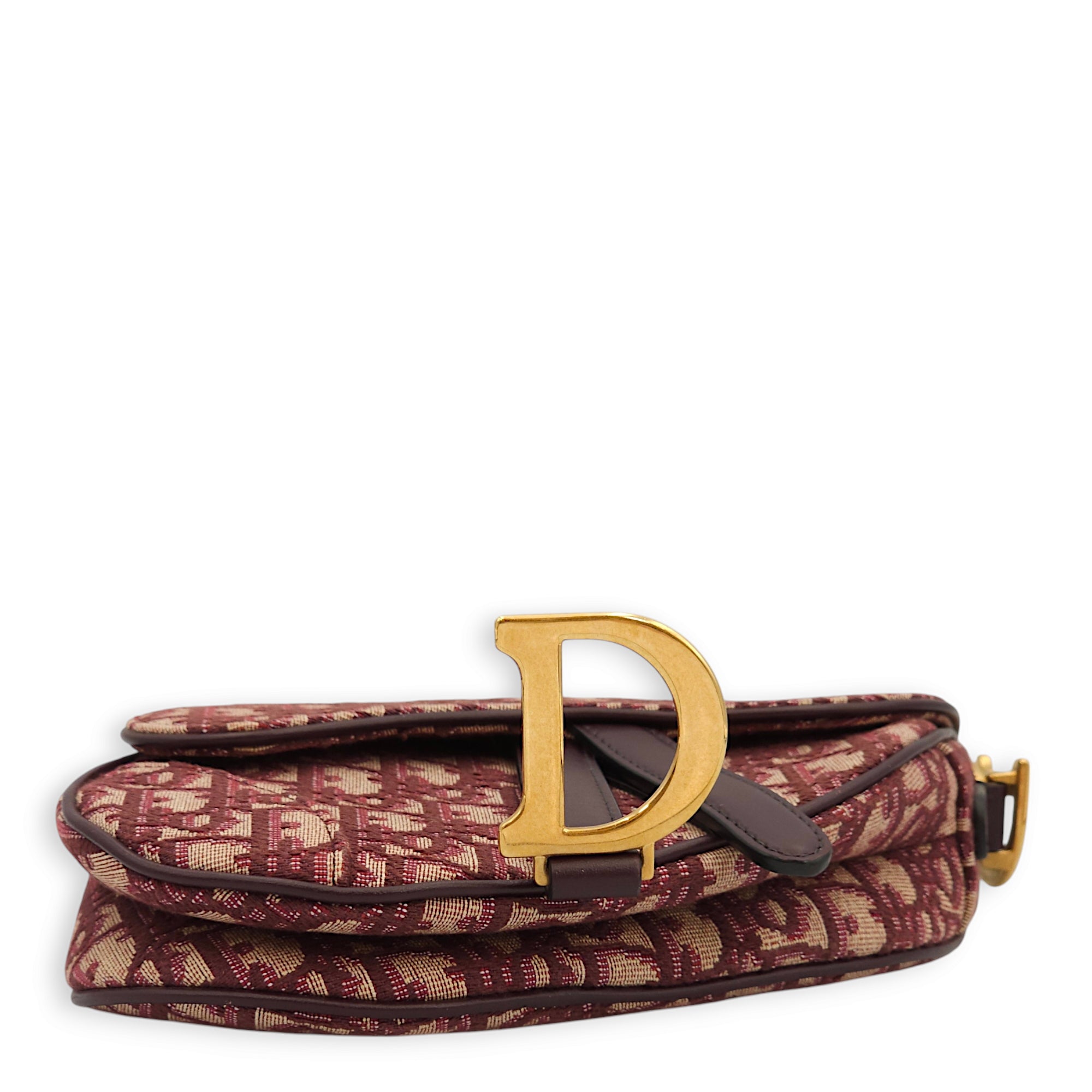 Saddle Mini Red Top Handle Bag in Jacquard, Gold hardware