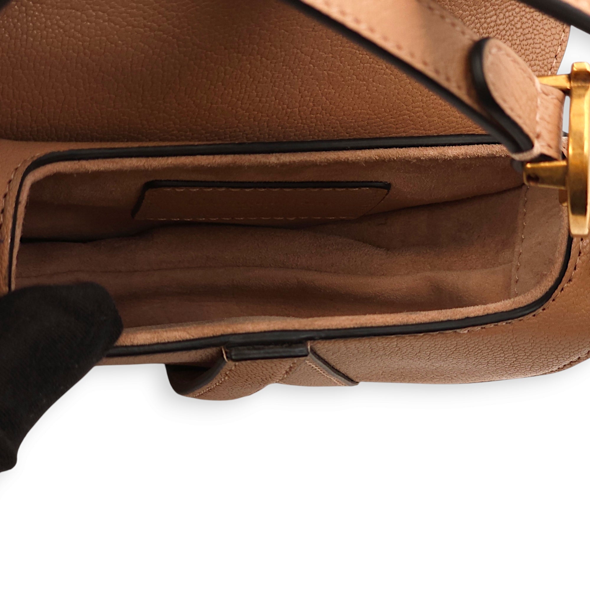 Saddle Micro Beige Top Handle Bag in Goat Leather, Gold hardware